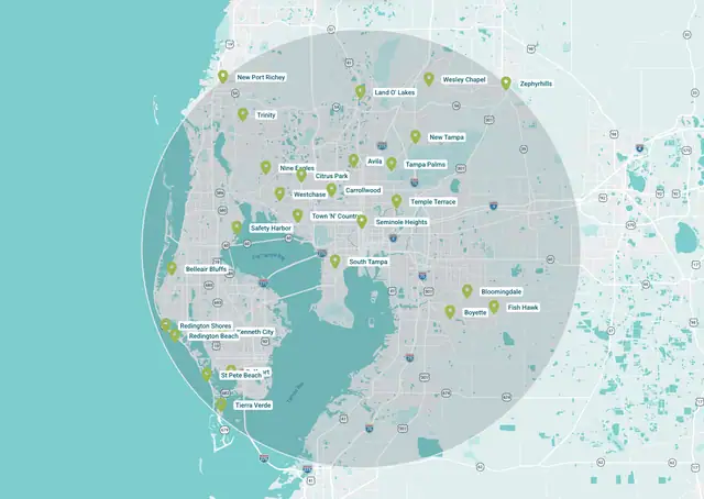 Map of The Comfort Authority service area around Tampa Bay