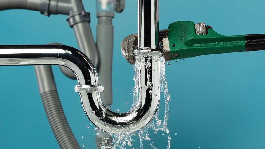 plumbing pipe leaking and wrench