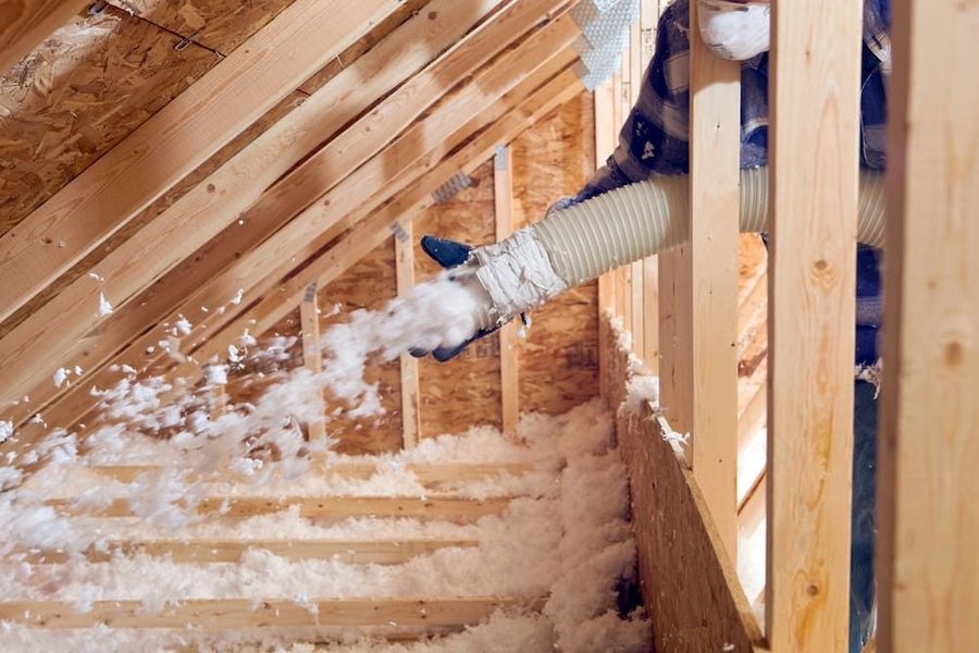 Blown-in insulation in an attic